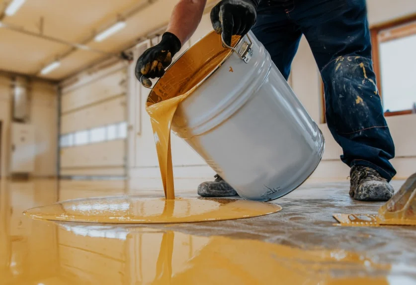 Commercial epoxy floor coating pour in Twin Falls, Idaho
