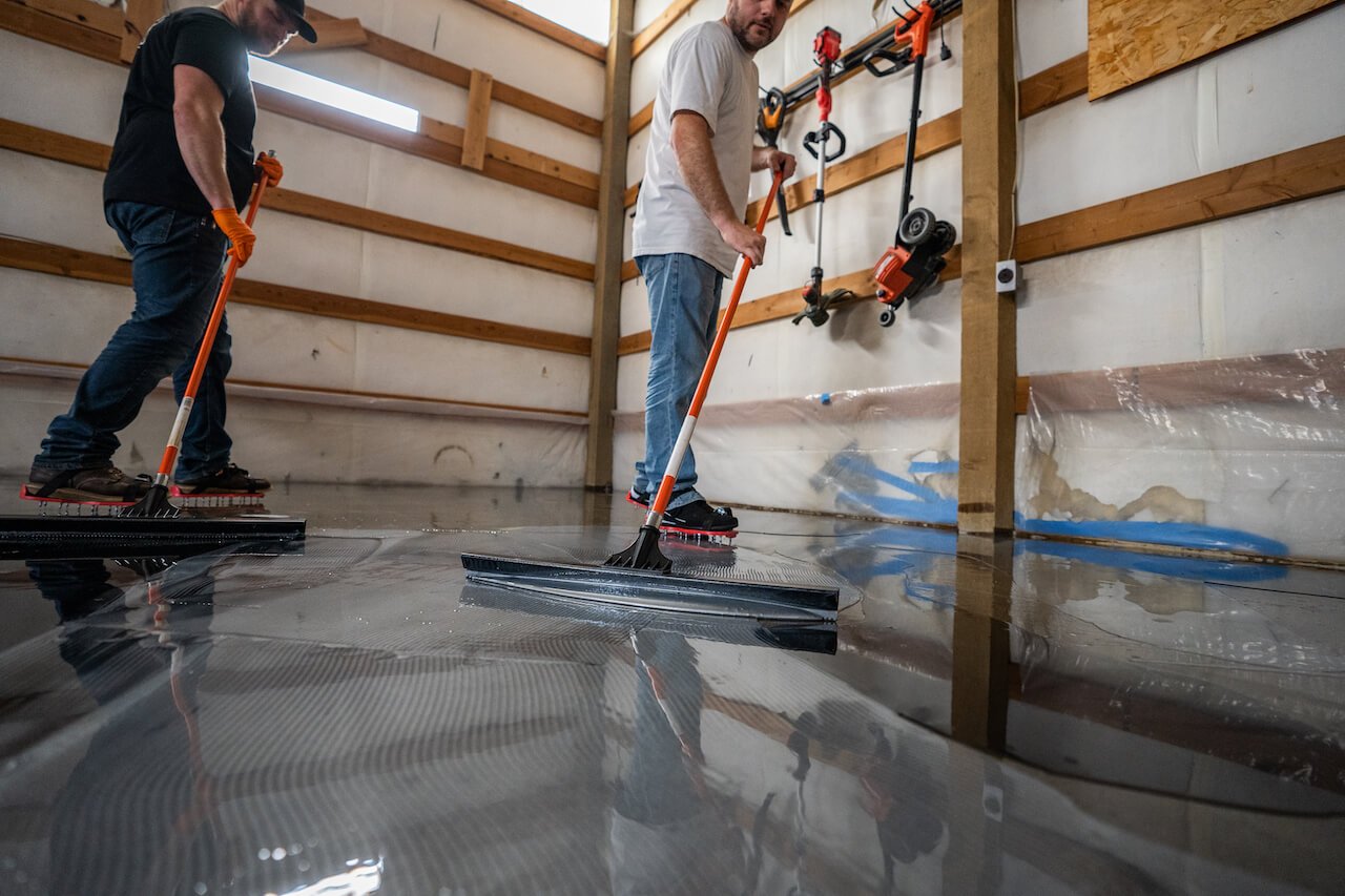 Epoxy floor installation crew in a Twin Falls, Idaho workshop