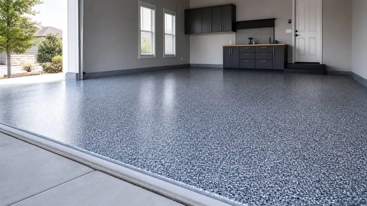 Decorative flake epoxy garage floor coating in Twin Falls, Idaho