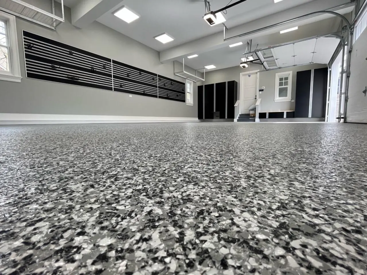 Gray flake epoxy garage floor coating in Twin Falls, Idaho