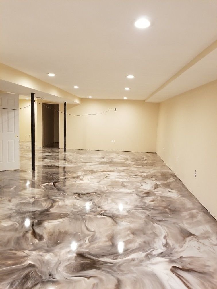 Metallic epoxy basement floor in Twin Falls, Idaho